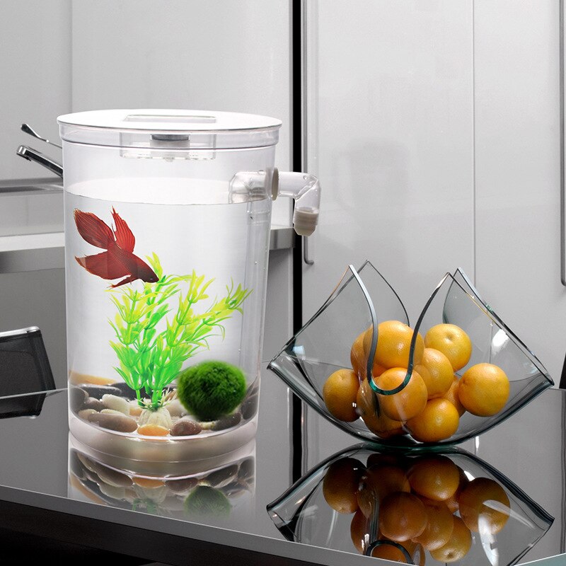 Ecologisch klein aquarium vierkant aquarium luie desktop aquarium goudvis vissenkom automatische waterverversing