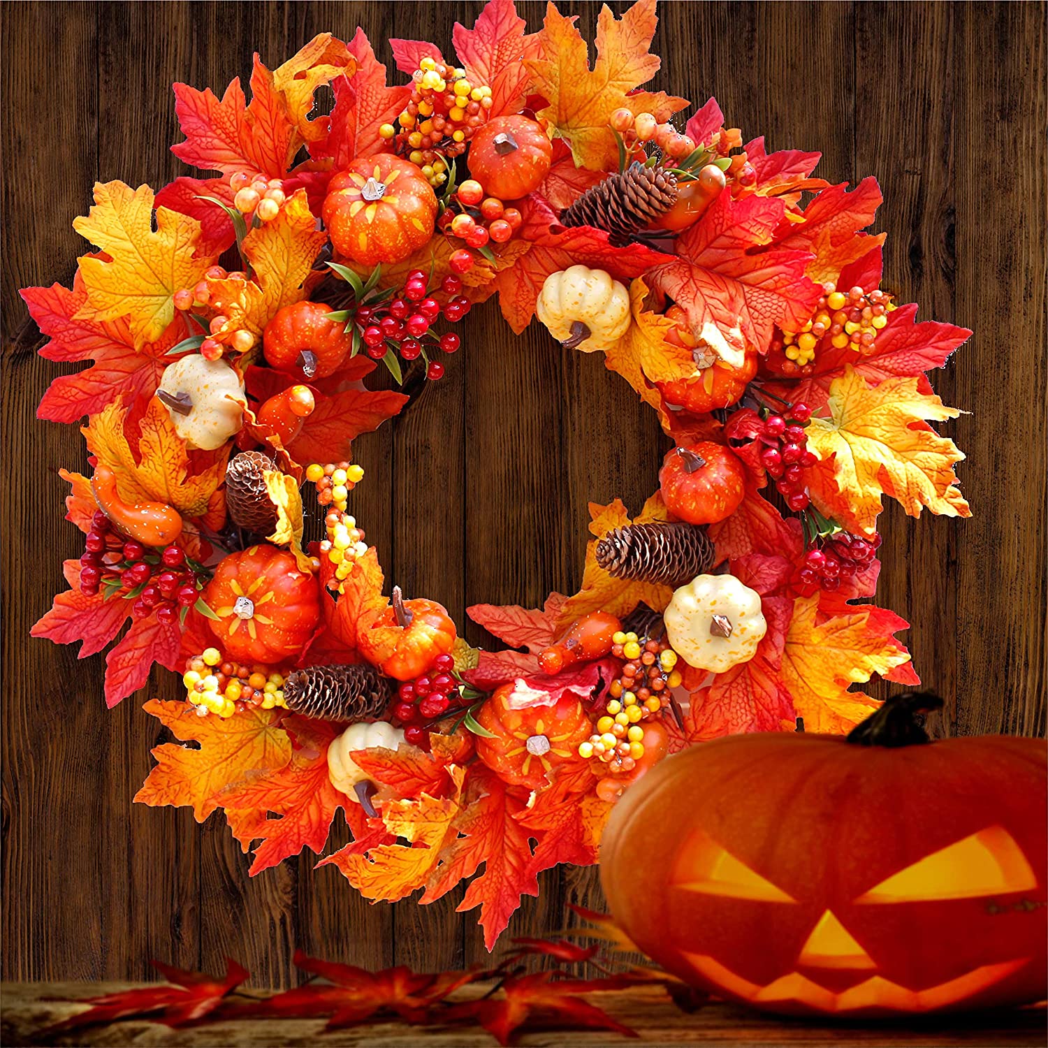 Herfst Krans Kerst Decoratie Thanksgiving Krans Venster Restaurant Home Pompoen Bessen Grenen Blad Decoratie Krans Deur