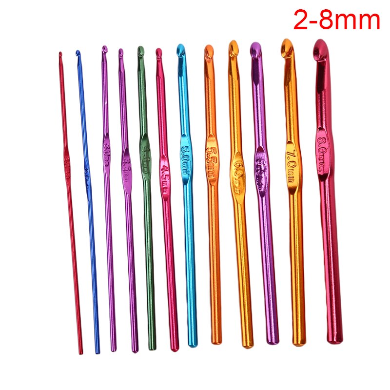 12/14Pcs 2mm-10mm Gemengde Metalen Haak Haak voor Loom Tool Band DIY Multicolour Aluminium haaknaald Brei Naalden Set: 12pcs