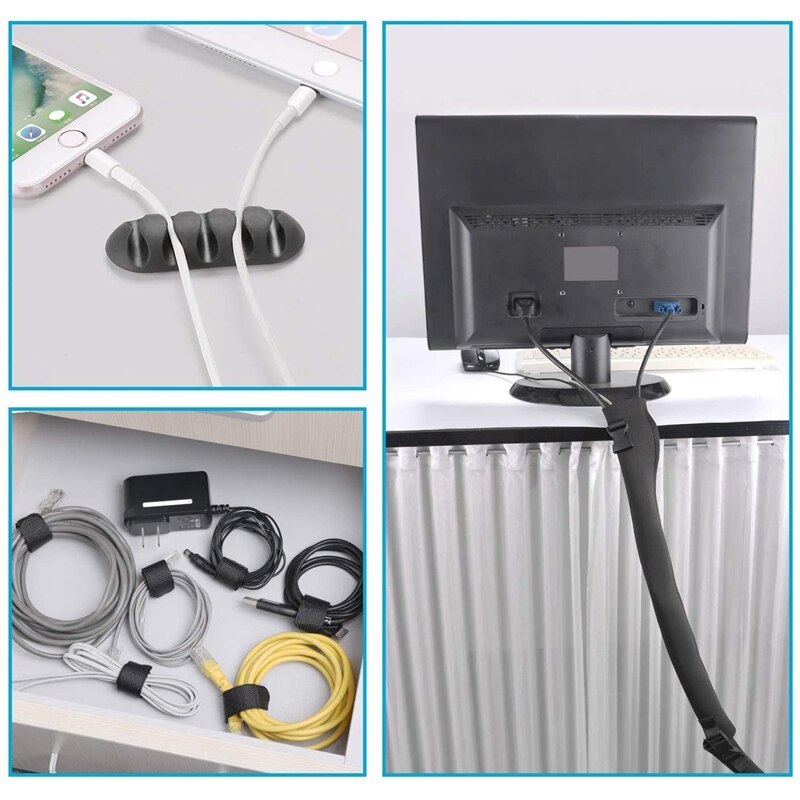 24Pcs Cable Organizer Set Cable Sleeves with Reusable Wire Perfect for TV Computer Home Office Desk Cable Management