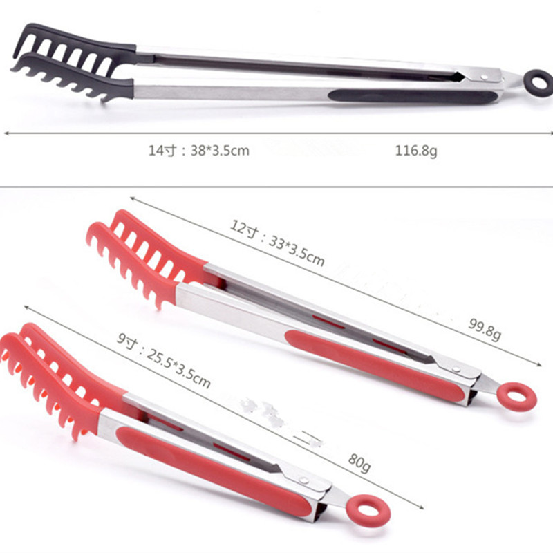 9/12/14 zoll Silikon Nudel Zange Pasta Spaghetti Zange Lebensmittel Clips Edelstahl Griff Kochutensilien Küche zubehör