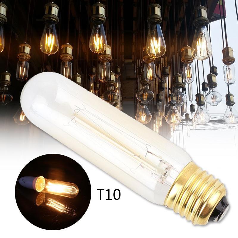 Retro Edison Gloeilamp AC220-240V Tungsten Lampen Schroef Filament Gloeilamp Glas E27 40W 800lm T10