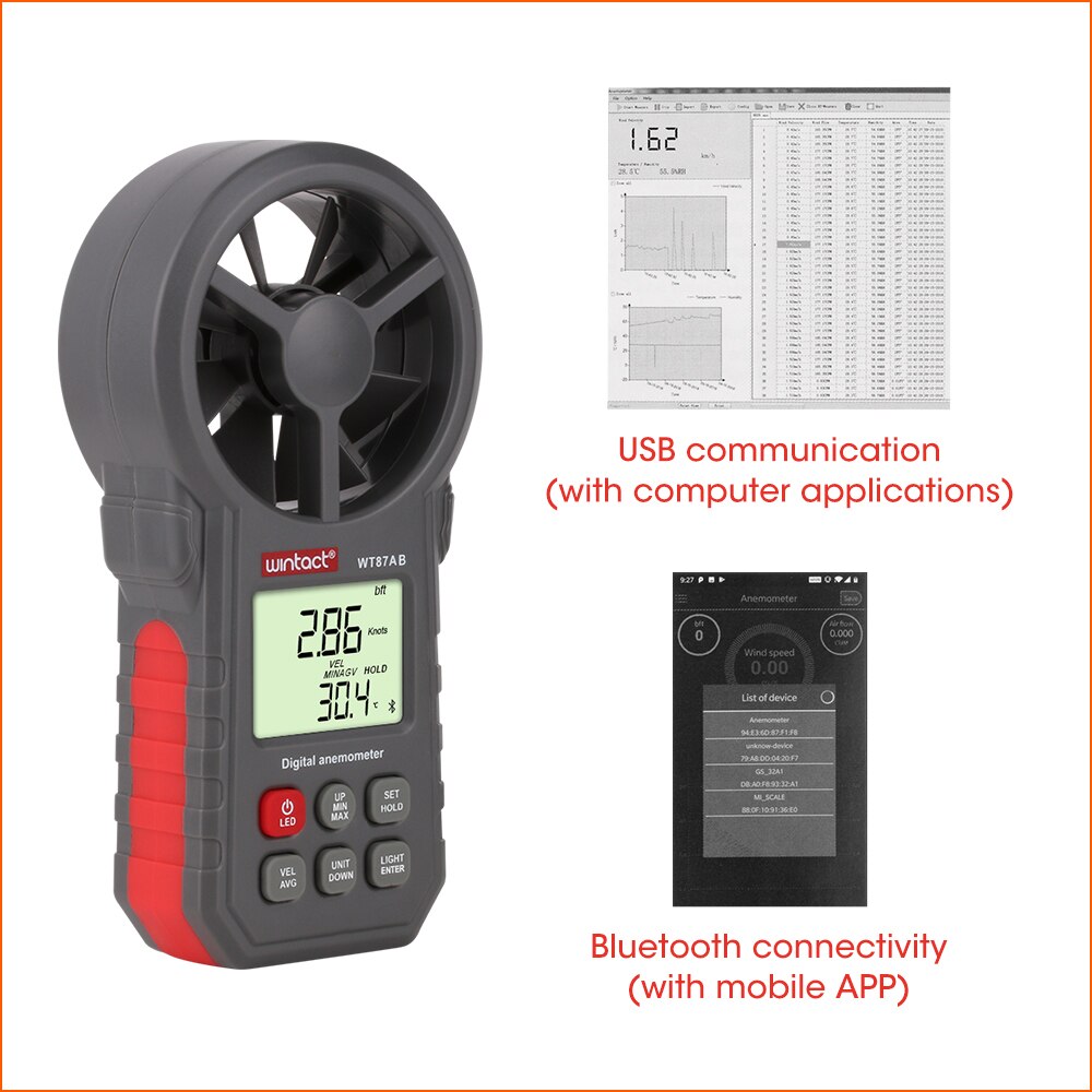 RZ Digital Anemometer Thermometer Humidity Meter Portable Wind Speed Meter With USB Bluetooth Anemometro Handheld Wind Meter