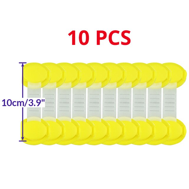 10Pcs/Lot Baby Children Kids Safety Care Plastic Cabinet Protect Locks Drawer Cabinet Lock Long Style Safety Lock Fridge Cabinet: 10cm Yellow