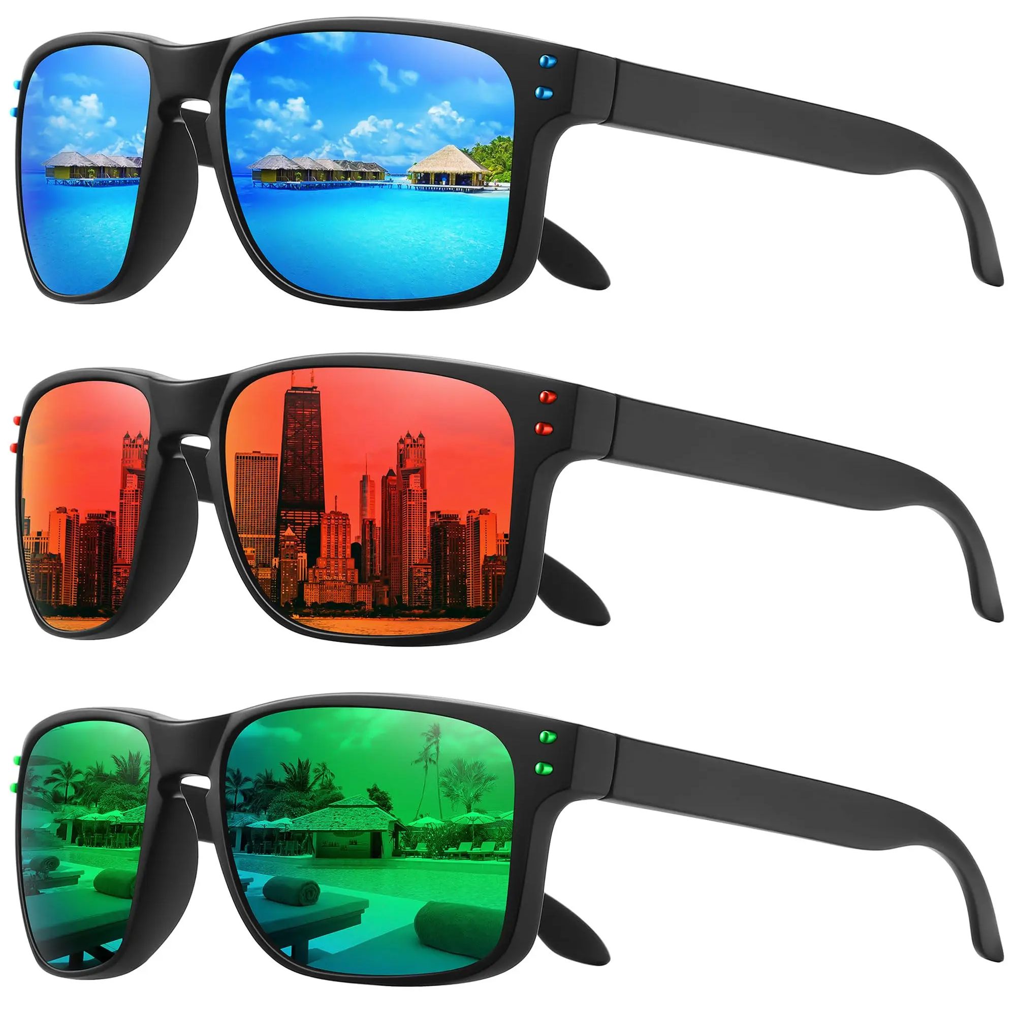 Klassische, quadratische retro-sonnenbrille mit polarisierten gläsern, metallnieten, unisex, zum autofahren, angeln, Jahrgang-stil, uv-schutz, strapazierfähig, modisch: Silber