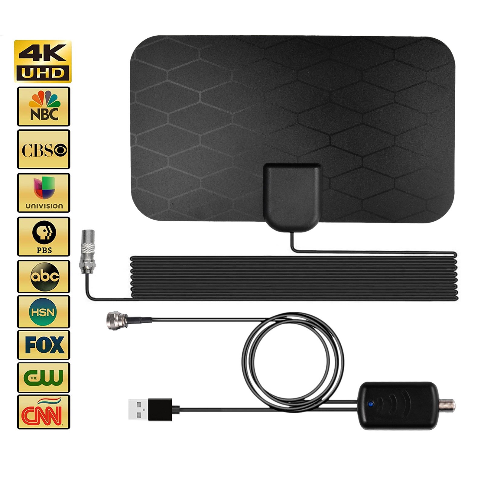 4K 25DB High Gain Indoor HD TV DTV Box Digital TV Antenna 2000 Miles Booster Active Indoor Aerial HD Flat