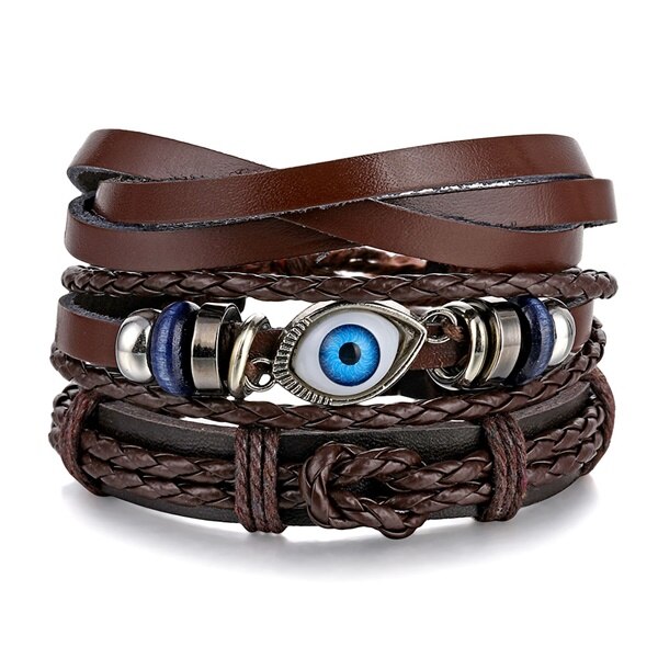 Ifmia justerbart flerlags læderarmbånd mænd håndlavet reb horn blad fjer sæt armbånd armbånd smykker: If11000643