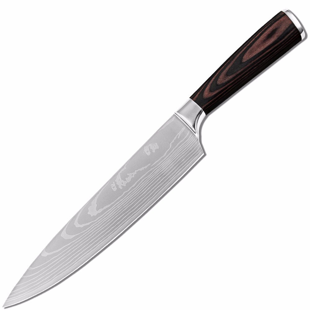 Cuchillo de cocina para Chef de acero damasco de 8 pulgadas, cuchillo de cocina con hoja afilada de acero inoxidable, cuchillos profesionales japoneses para rebanar Chef: knife 08