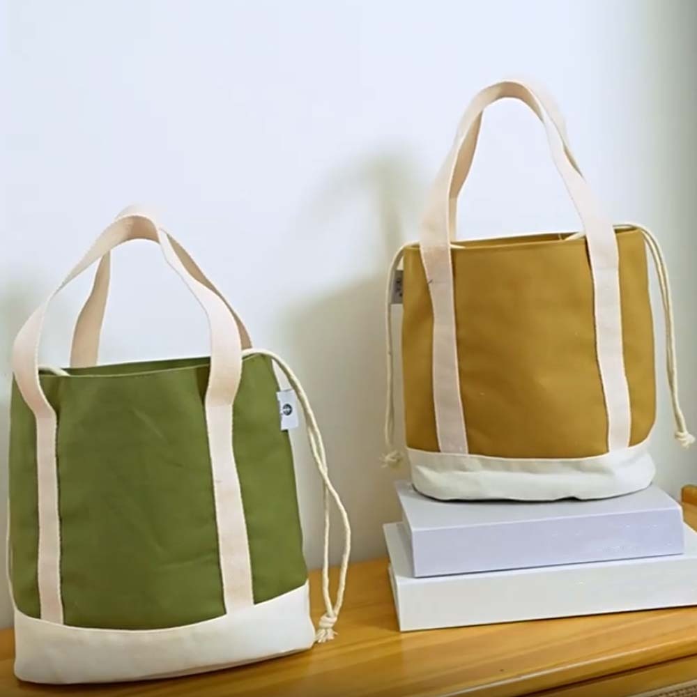Aluminum Film Thermal Insulation Bag Thickened Large Capacity Drawstring Lunch Handbag Japanese Style Canvas Picnic Box Pouch