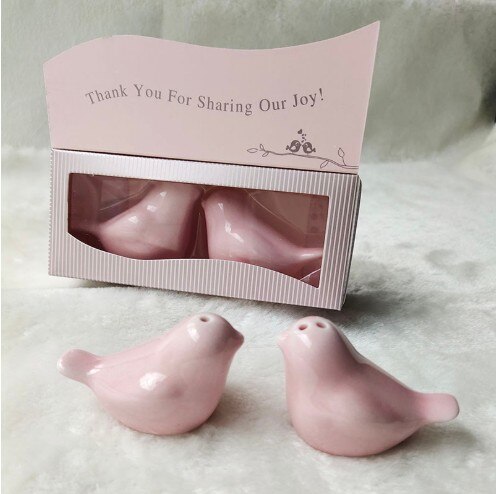 【KATEROSE】Kissing Birds Pink Ceramic Salt & Pepper Shakers Kitchen Wedding Favors