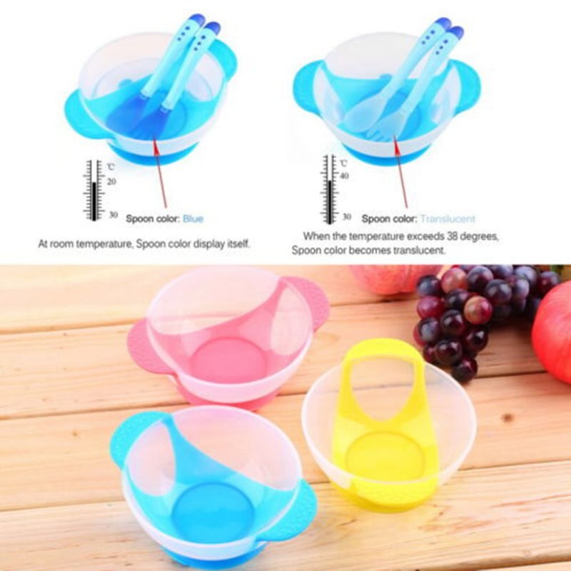 3 platos de aprendizaje para bebés con ventosa, tazón de comida con sensor de temperatura, cuchara para bebé, juego de tazón y cuchara, vajilla para bebé