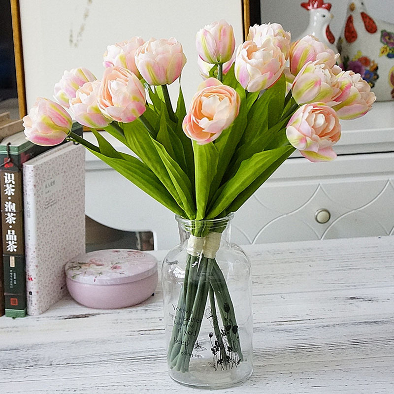 6 uds./ramo de flores de tulipanes artificiales franceses para de boda, decoración de jardín, tulipanes de seda con manos y flores falsas