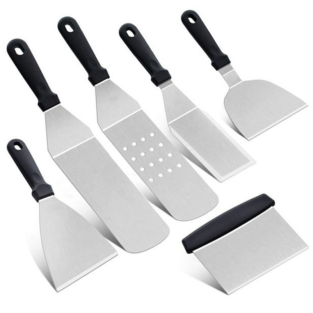 -Selling 3/6 Pcs Outdoor Stainless Steel Barbecue Tool Set Combination Barbecue Spatula Grill Spatula Bbq Grill: 6PCS 01