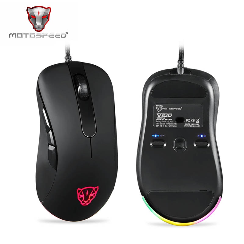 Original Motospeed V100 Wired Optical Gaming Mouse RGB Light Esport Game Computer Mouse USB 6200DPI for PC Laptop