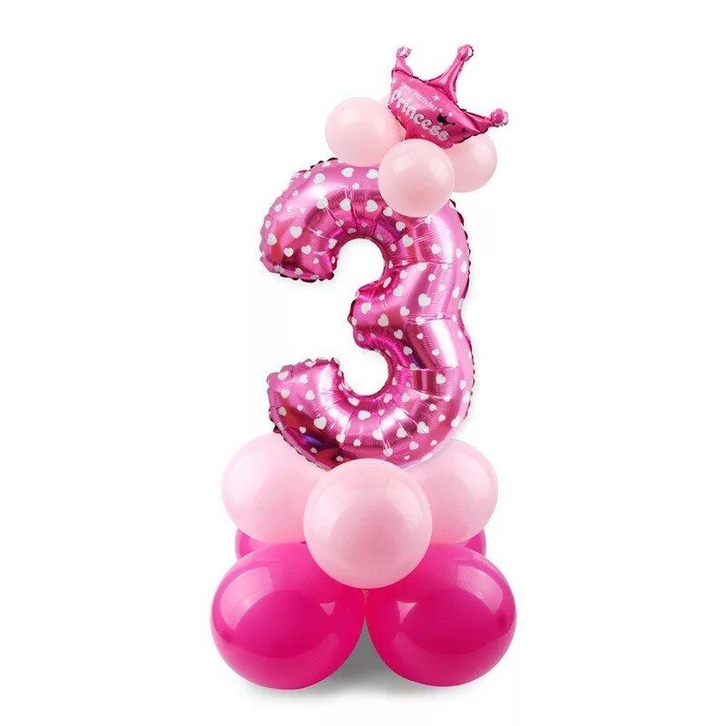 32 tommer stor foliesøjle fødselsdagsballoner luft helium nummer ballonfigurer tillykke med fødselsdagen festpynt prins og prinsesse: Lyserød 3