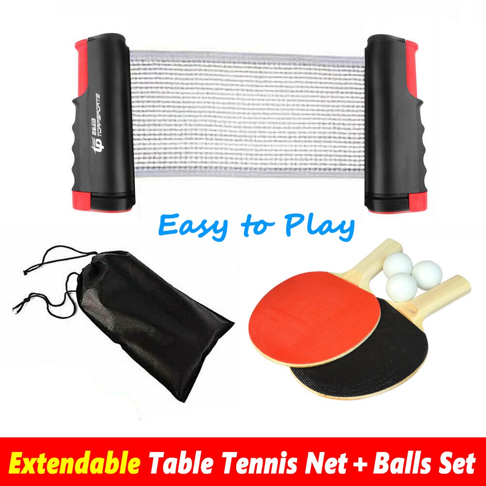 Portable Table Tennis Net and Post Sets with Extendable Mini Posts Bats Balls Ping Pong Paddle Set Training Accessories
