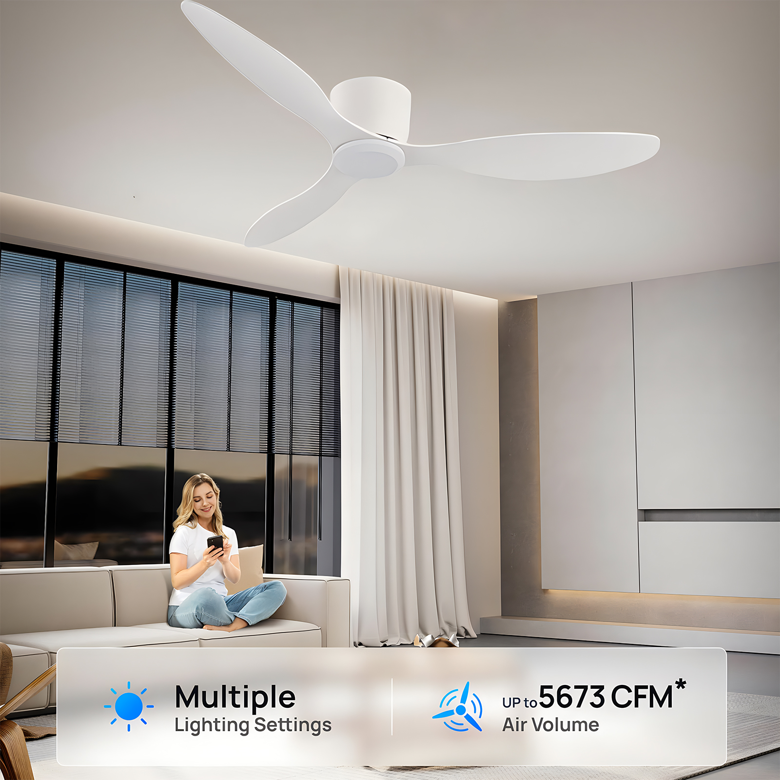 IRALAN 42 52 Inch Ceiling Fans No Light DC Motor Remote Control Cooling Fans Low Floor Ceiling Fan Silent large home fan