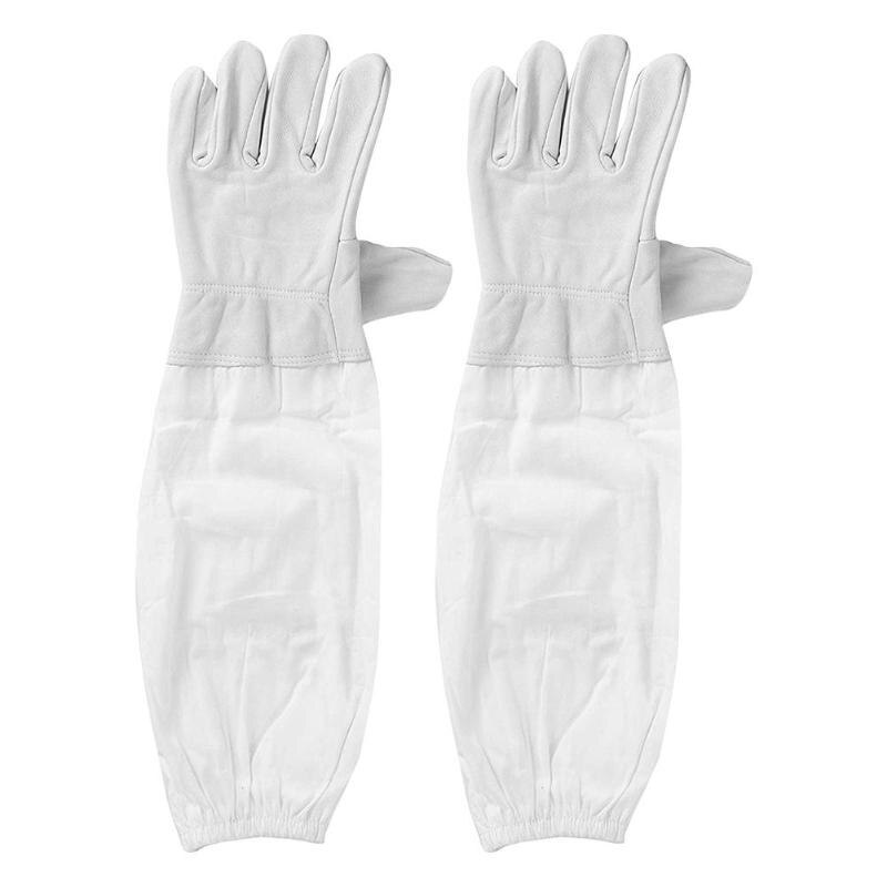 1 paar imkerhandschoenen van katoen en leer, anti-bijenmouwen, imkerhandschoenen, imkergereedschap: Wit
