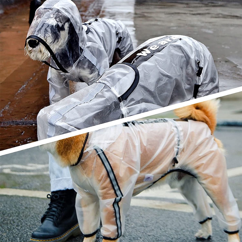 Rain Jacket Poncho with Reflective Strip Pet Waterproof Clothes Hooded Rain Jacket Keep Dogs Happy in the Cold