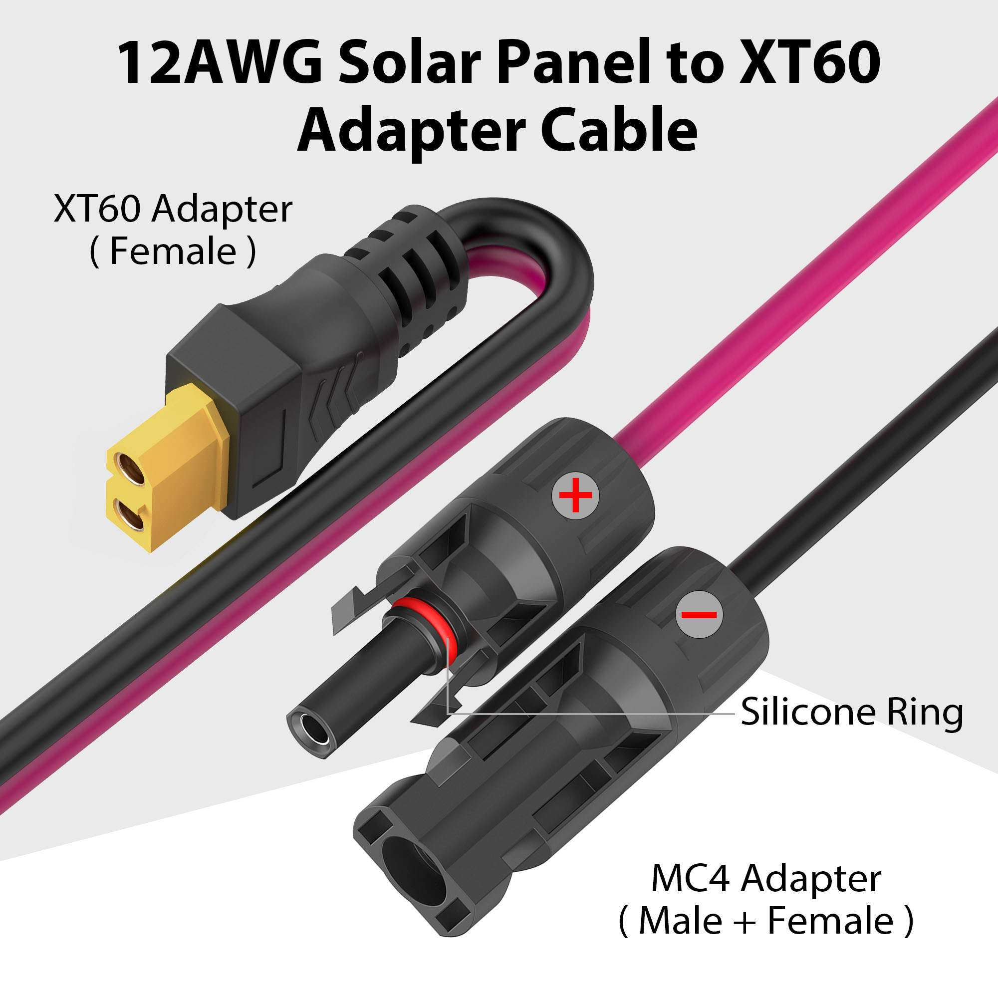 Cable de extensión Solar a XT60 12AWG 30A conector solar a cable adaptador XT60 adecuado para panel solar a central eléctrica portátil