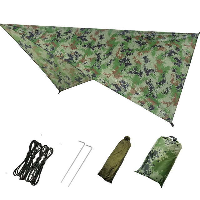 🚀 hængekøje vandtæt regnfluetelt presenning letvægts bærbar vandtæt ripstop nemt folde solskærm uv-beskyttelse: Camouflage