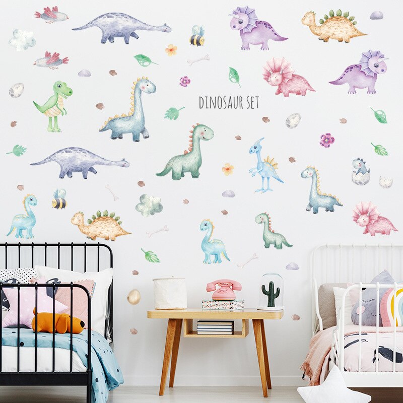 Cartoon Dinosaurus Set Muurstickers Voor Kinderen Kamers Nursery Muur Decor Verwijderbare Decals Voor Nursery Home Decor Vinyl Art Muurschilderingen