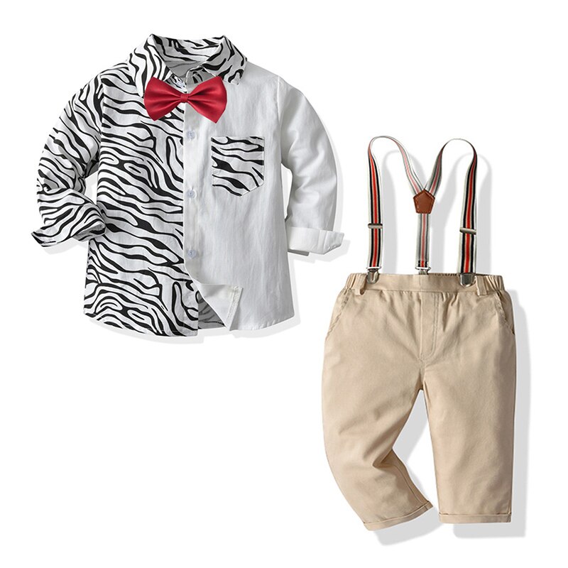 Baby Jongens Gentleman Casual Pak Lange Mouwen Bowtie Shirt + Broek Jarretel Sets 4 Stuks Kinderen Jongens Kleding: z21030 / 6T(130)