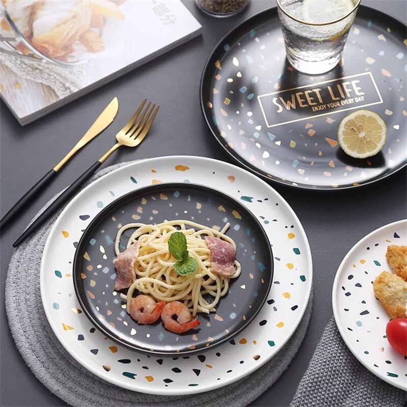 black and white dinner plate dish Terrazzo plate dish Dinnerware Set