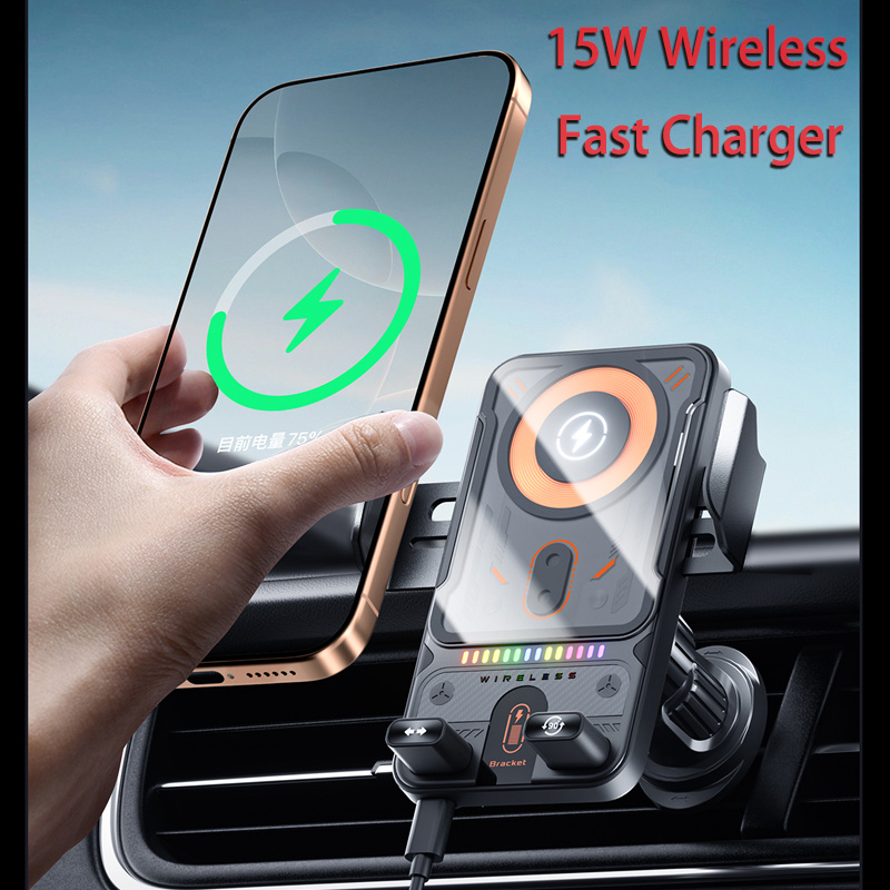 Soporte de teléfono inalámbrico para coche de 15W, soporte de teléfono de inducción infrarroja de carga rápida inalámbrica, Universal transparente para iPhone Xiaomi