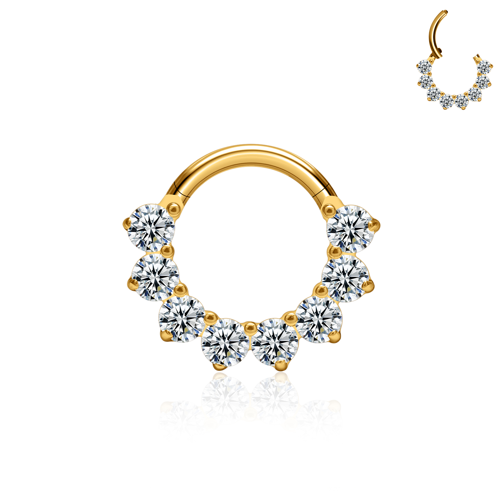 ASTM G23 Titanium Ronde CZ Piercing Septum Hoop Scharnier Neusring Kraakbeen Clicker Daith Tragus Helix Oorbellen Lichaam Sieraden: WHITE / Goud-kleur