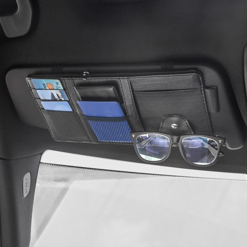 Car Sun Visor Organizer Auto Pocket Organizer Car Truck SUV Storage Pouch Glasses Bill Pen Card Holder Multi-Pocket Net Zipper: Black-1 Zipper