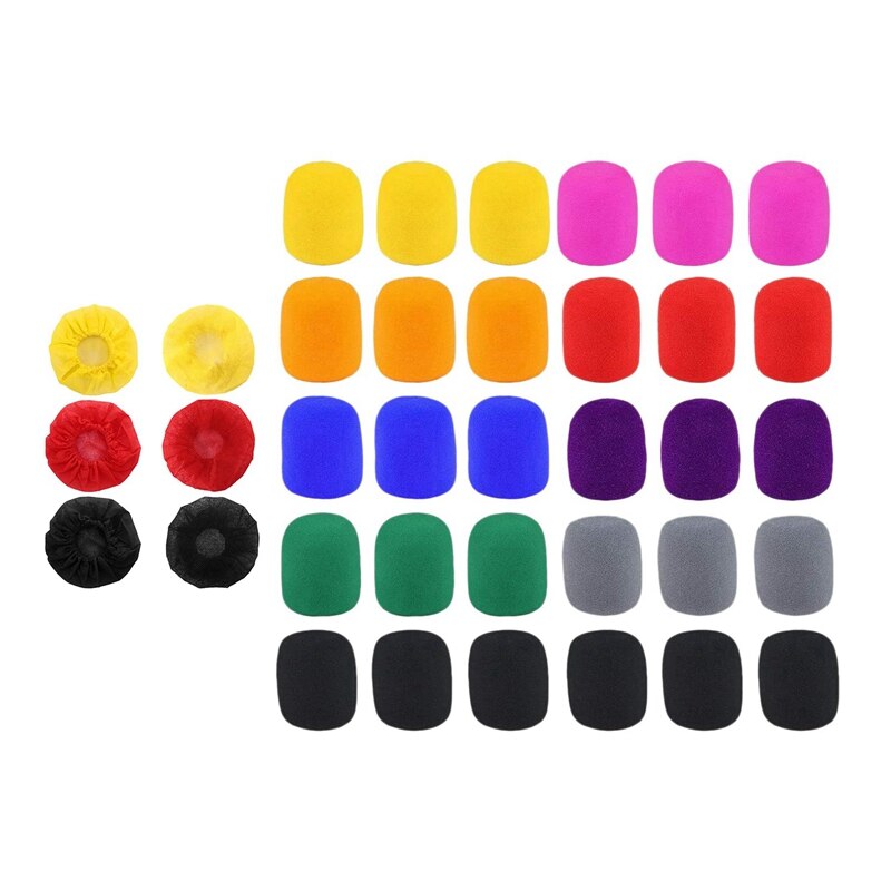 250 Pcs Disposable Microphone Cover for KTV Recording Room News, 200 Pcs Red-Yellow-Black & 50 Pcs Ran Colors