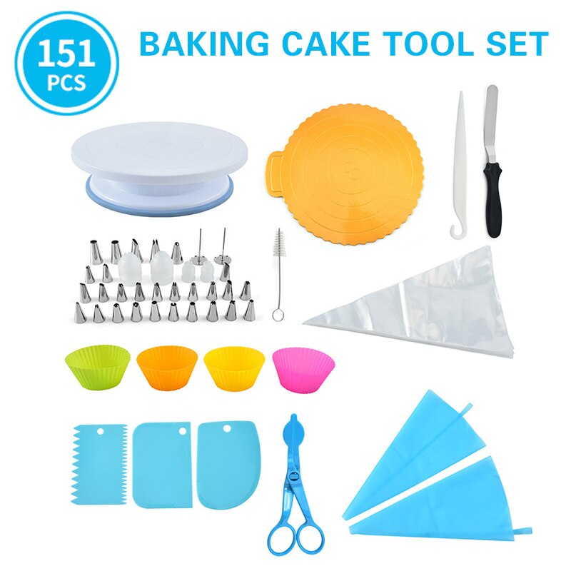 151pcs/set Cake Turntable Set Multifunction Cake Decorating Tool Kit Anti-skid Round Cake Stand Pastry Fondant Tool Baking Tools