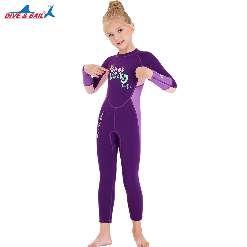 Kids Scuba Wetsuit For Girls Children 2.5mm Neoprene Diving Suit Swimsuit Kids Surfing Jellyfish Swimwear Wet Suits: purple / XXL(8)