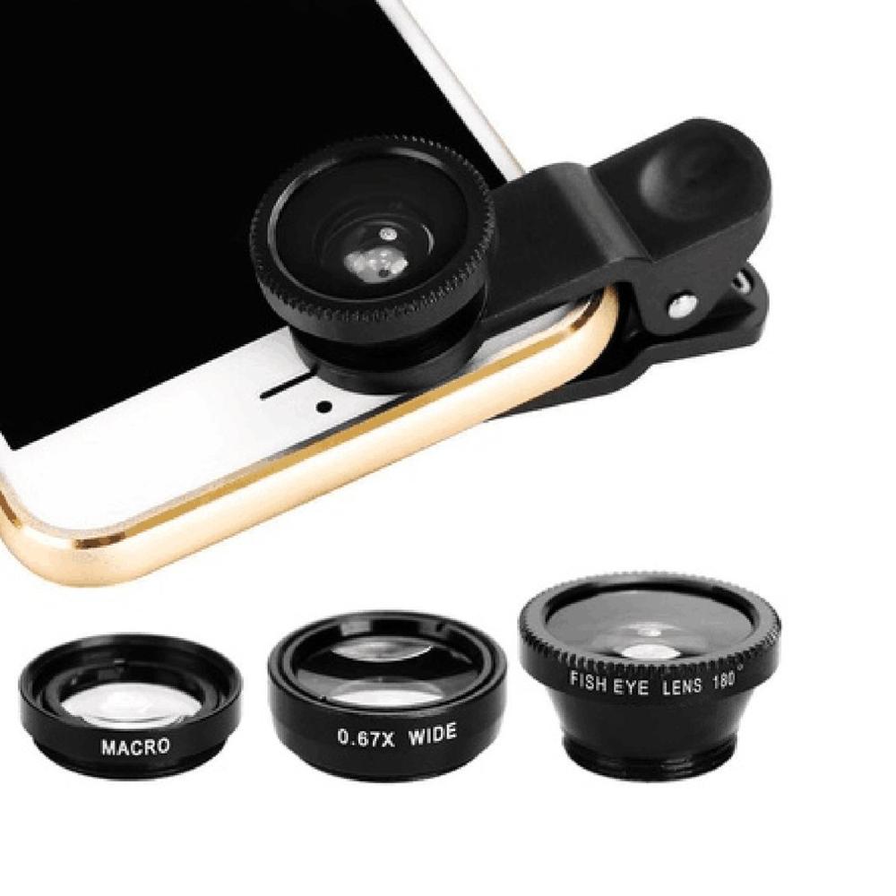 3-in-1 Weitwinkel Makro Fisheye Objektiv Kamera Kits Handy Fisch Auge Linsen mit Clip 0,67 x für iPhone Samsung Alle Handys: Black