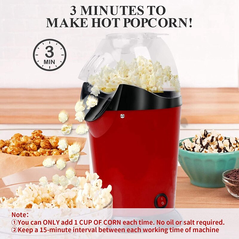 Popcorn Maker Air PopCorn Popper 1200W with Measuring Cup No Oil for Home Party -Corn Machine US Plug