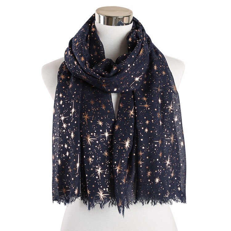 FOXMOTHER Autumn Shawl Rose Gold Foil Star Print Scarf Galaxy Scarves Birthday Bridesmaids Scarf: Navy Gold