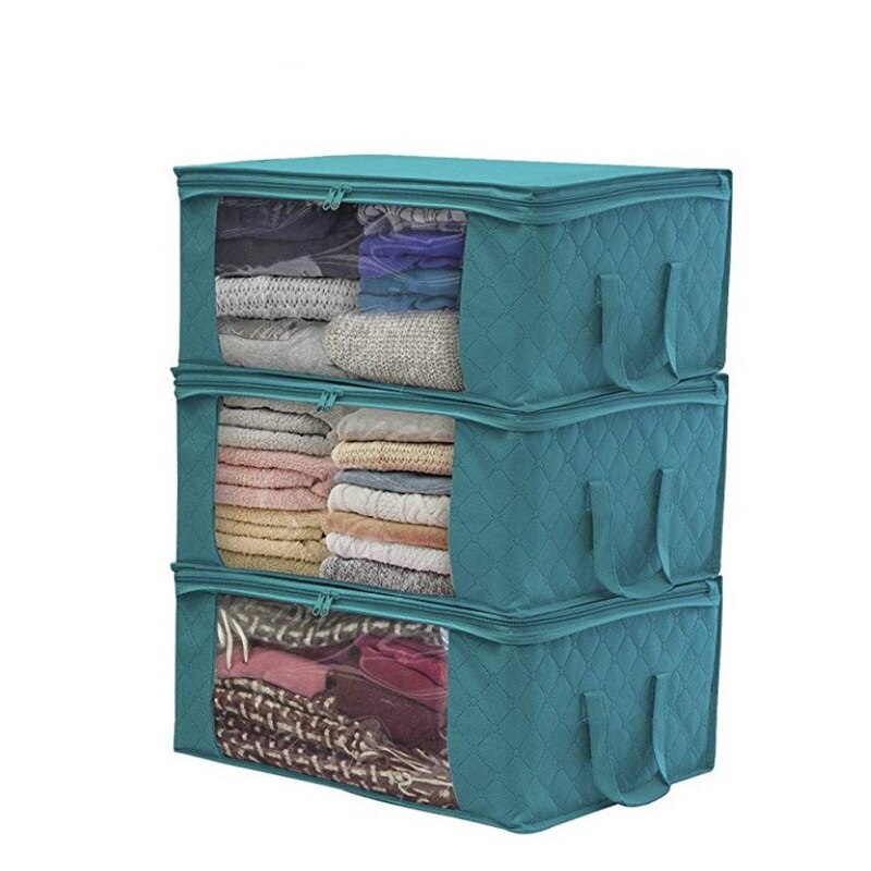 3 stk tæppe opbevaringspose arrangør dyne tøj opbevaringsbeholdere foldbare opbevaringsposer skab til taske tøjkasse: Blå