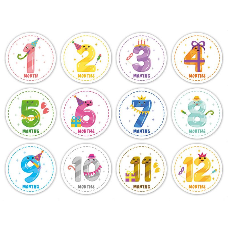 12 Pcs Baby Pregnant Monthly Stickers Memory Recording Milestone Sticker Props: 593