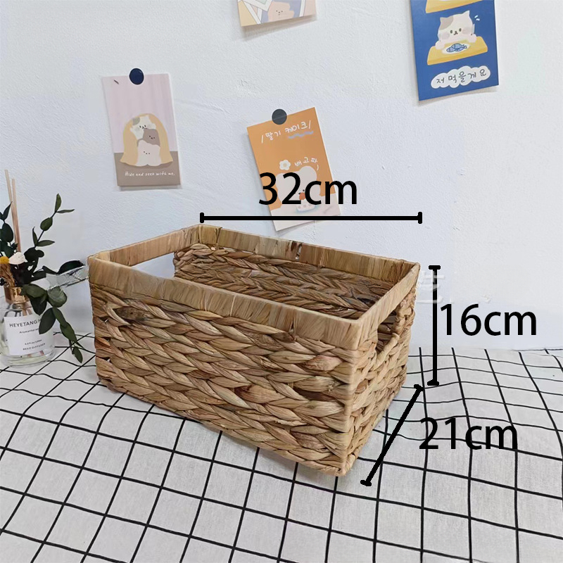 Cestas de mimbre de jacinto de agua con asas integradas, solución de almacenamiento versátil para el hogar, oficina, dormitorio, escritorio, organizador de cajones: Verde