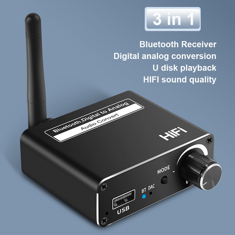 DAC cyfrowy na analogowy konwerter Audio U Disk Play 3.5MM AUX koncentryczny światłowód kompatybilny z Bluetooth 5.0 odbiornik Audio do telewizora
