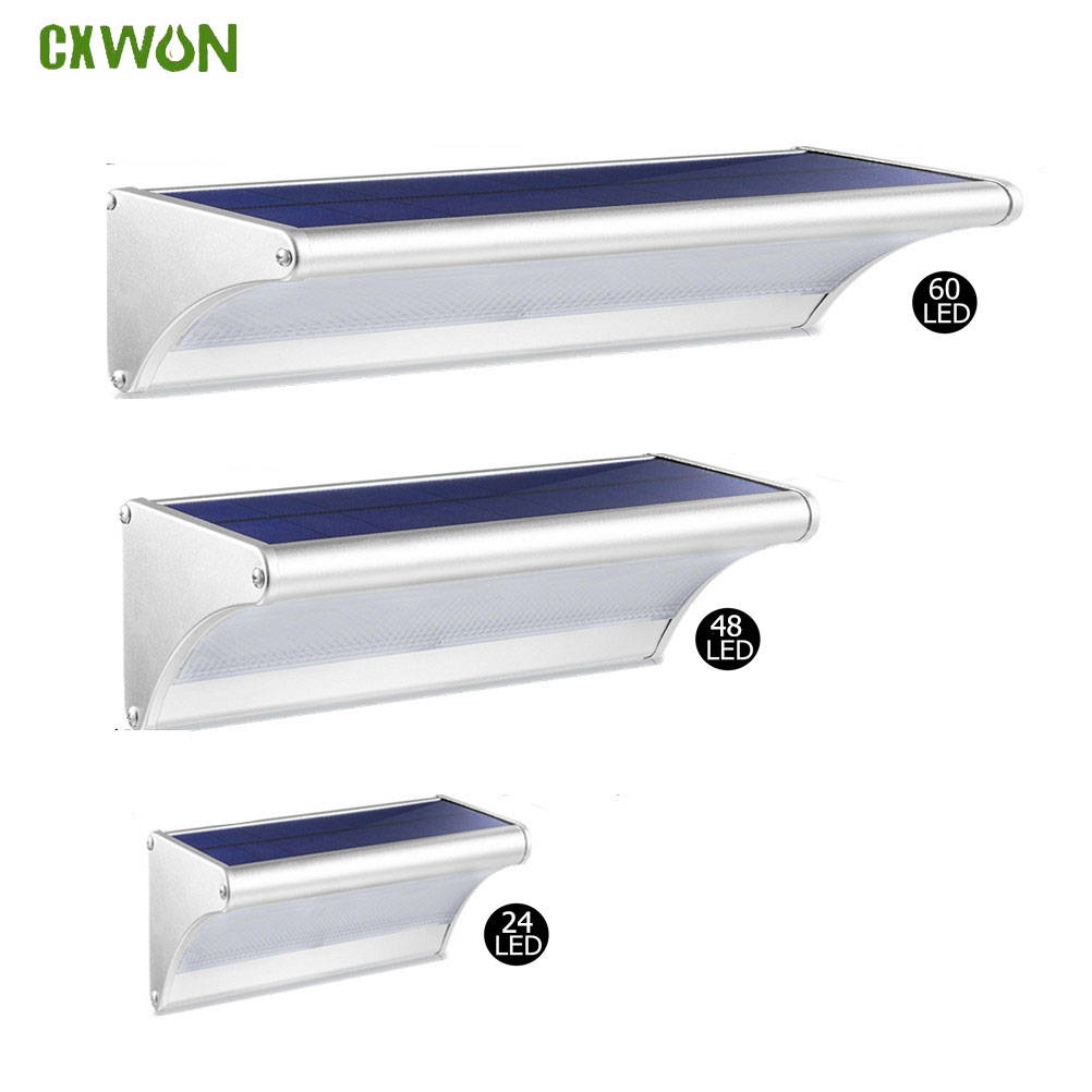 Waterdichte, op zonne-energie werkende led-lamp met 60/48/24 led's voor buiten, bewegingssensor, wandlamp op zonne-energie, aluminiumlegering, huisbeveiliging, schijnwerper op zonne-energie, 6000 mah