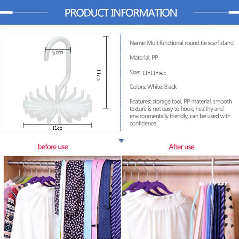 1pc 360 stopni obracanie plastikowe wielofunkcyjny krawat wieszak oszczędność miejsca krawat uchwyt na krawat 20 haki wieszak na pasek
