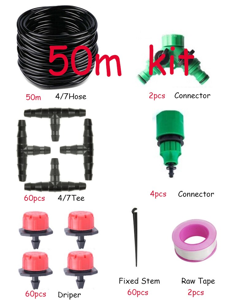 Diy Automatische Irrigatie Systeem, Tuin Watering Slang, Micro Drip Irrigatie Kit Met Verstelbare Druppelaar, Spray Koelsysteem: 50m