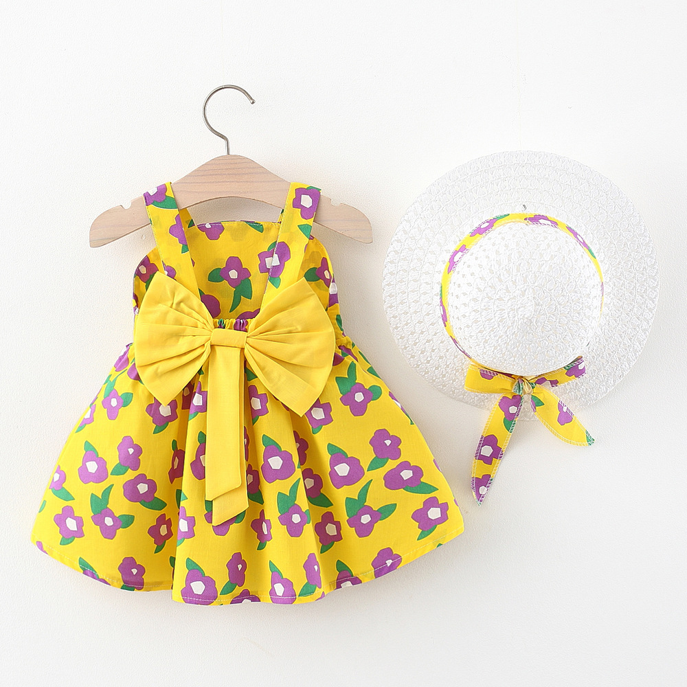 Melario floreale 2 pezzi neonata abiti estivi vestito da principessa ragazze coreano carino senza maniche in cotone bambino fiori abiti + cappello da sole