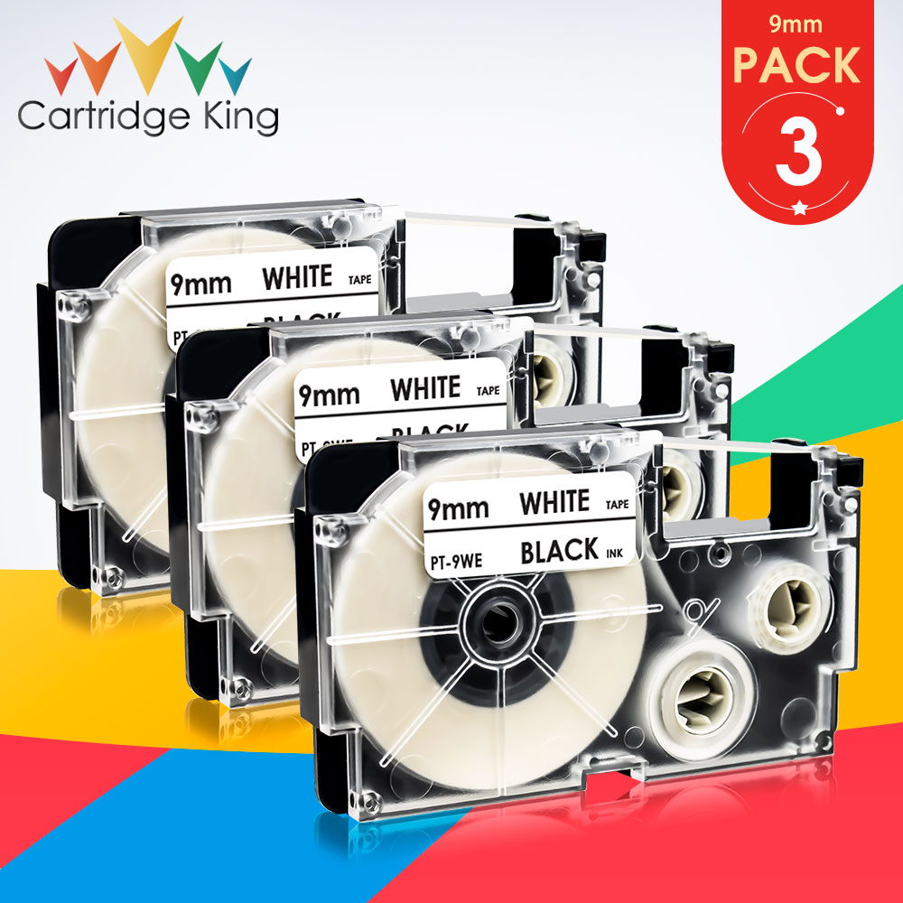 3PK Zwart Op Wit Voor Casio XR-9WE 9Mm Breedte 3/8 "Cassette Label Tape Voor Casio KL-60 KL-120 KL-70e KL-100e KL-100 KL-200 Label