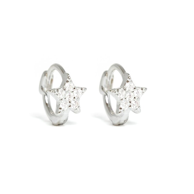 CANNER-pendientes de aro de Plata de Ley 925 auténtica para mujer, aretes redondos de estrella de copo de nieve pequeños, joyería con dijes,: 6