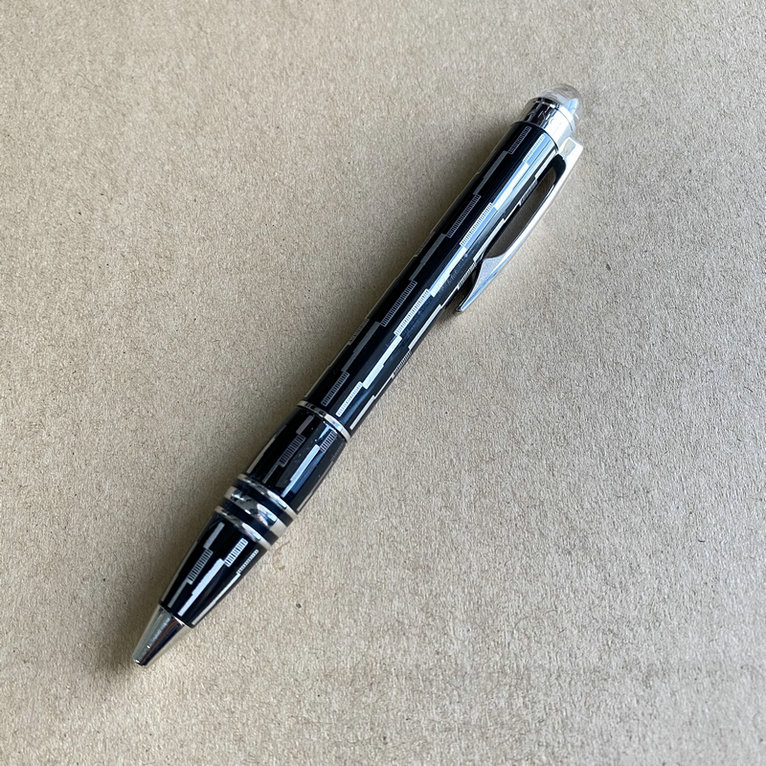 Caneta esferográfica minimalista de metal SW MB Geometria de platina - Rollerball com aderência de borracha Presente de escrita de escritório premium: Cinza claro