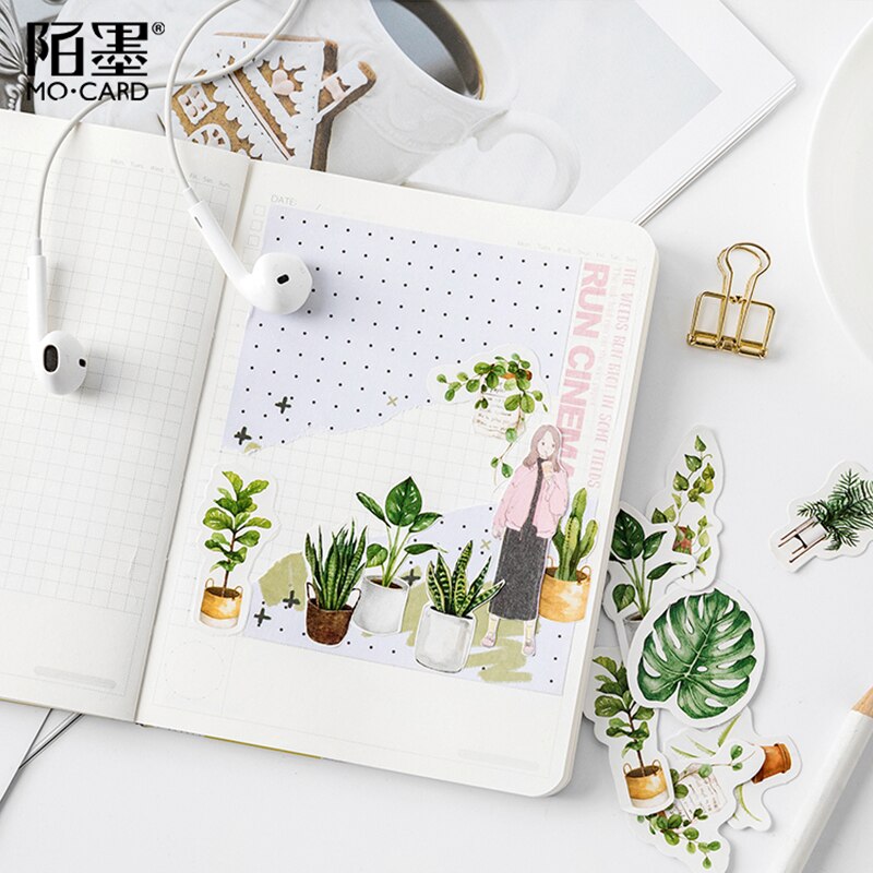 45 pcs/lot Green Potted Plant Stickers Scrapbooking Material Diary Album Art Diy Stickers Decorative Collage Label Happy Planner