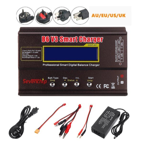 MAX B6 V3 80W Lipo Battery Balance Charger/Discharger With 12V 5A AC Adapter For LiHV LiIonLiFe NiCd NiMH PB Battery: Dark Grey / EU